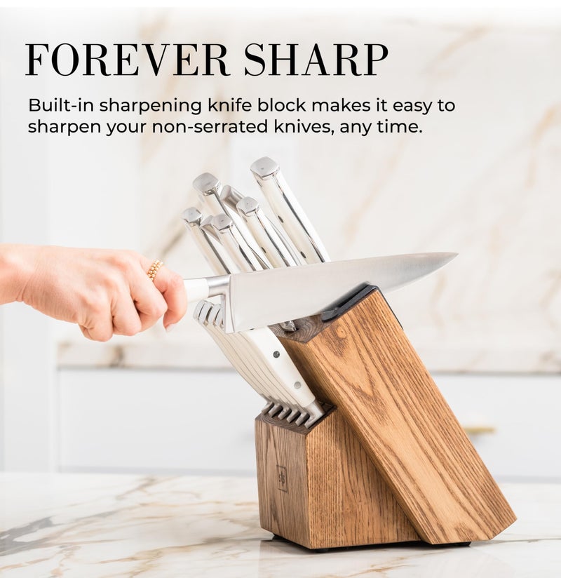 styled settings White Knife Set with Block â€“ 14-Piece Forged Stainless Steel Knives with Triple Rivet Handles, Heavy-Duty Kitchen Shears, and Self-Sharpening Knife Block â€“ Durable White Kitchen Accessories - Image 3